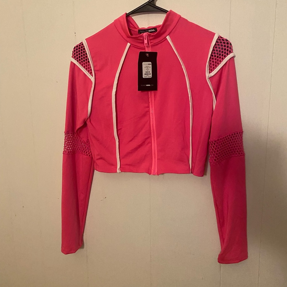 Fashion nova pink mesh zip up